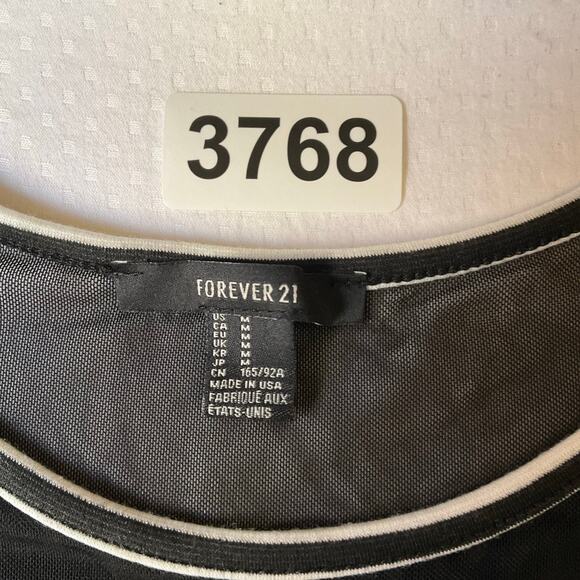 FOREVER 21 Women Mini Dress size M Sleeveless Mesh Detail Stripes Black & White - Picture 6 of 10